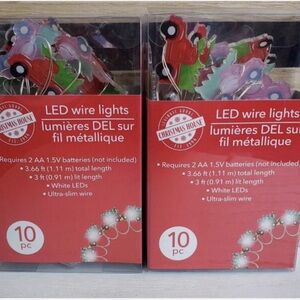 Christmas Farmhouse LED Vintage Red Truck Tree Decor LED Wire Lights Set of 2